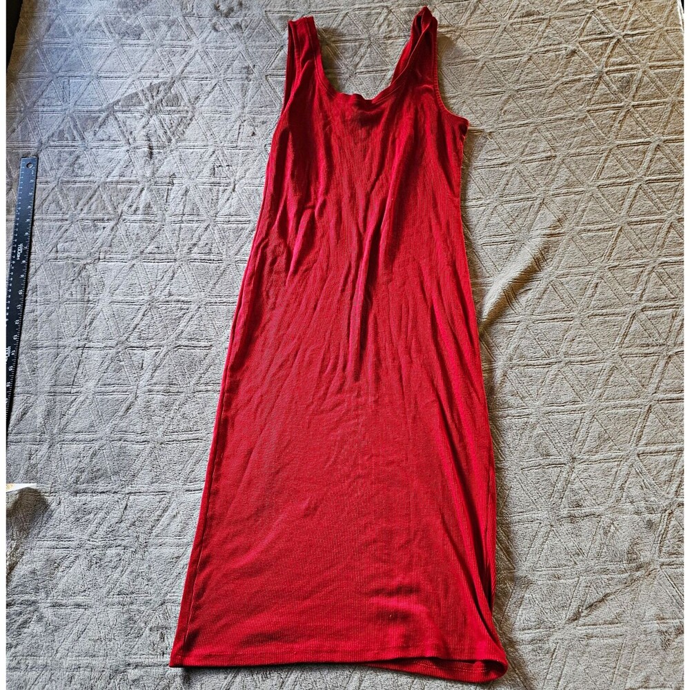 Ambiance Red Ribbed Knit Bodycon Midi Dress Scoop Neck Sleeveless Stretch L